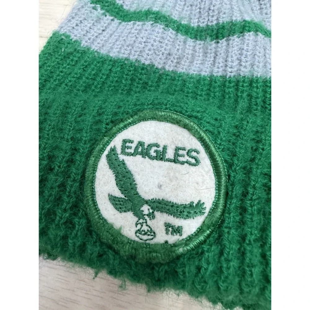 Vintage 80s Philadelphia Eagles Youth Baby Toddler Knit Beanie Hat Kelly Green
